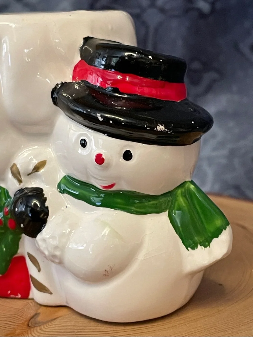 Vintage ceramic snowman candle holder made in Taiwan